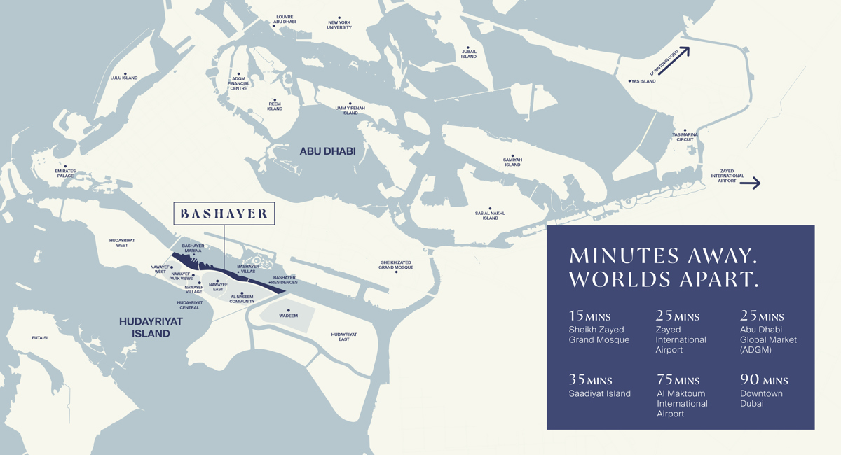 Location map of  Bashayer Residences - Hudayriyat Island